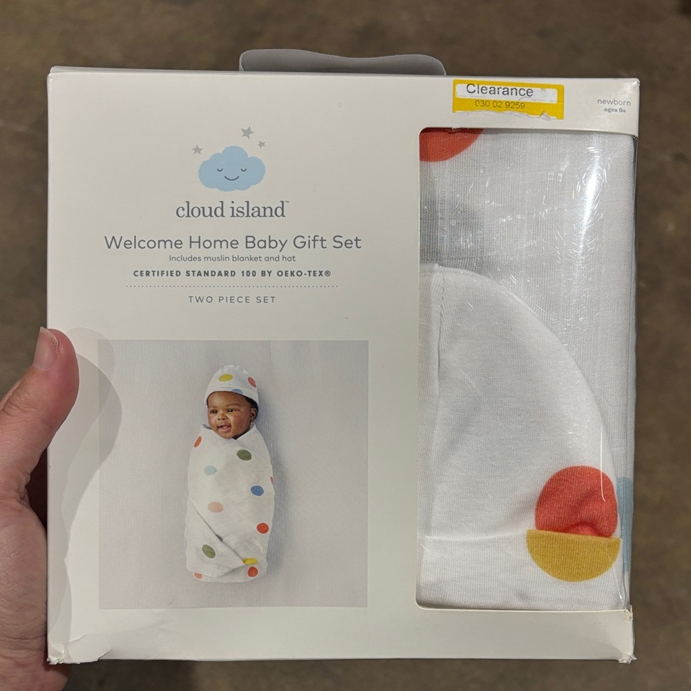 Cloud Island Baby Blanket and Hat Set with Colorful Dots